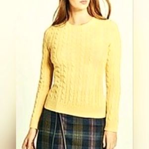 Lauren Ralph Lauren Women's Cable Knit Stretch Cotton Sweater Yellow Boat Neck M